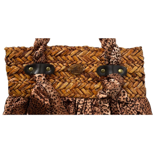 Capelli Straworld Double Handle Leopard Cheetah Mixed Print Satiny Bag Purse - Picture 4 of 9